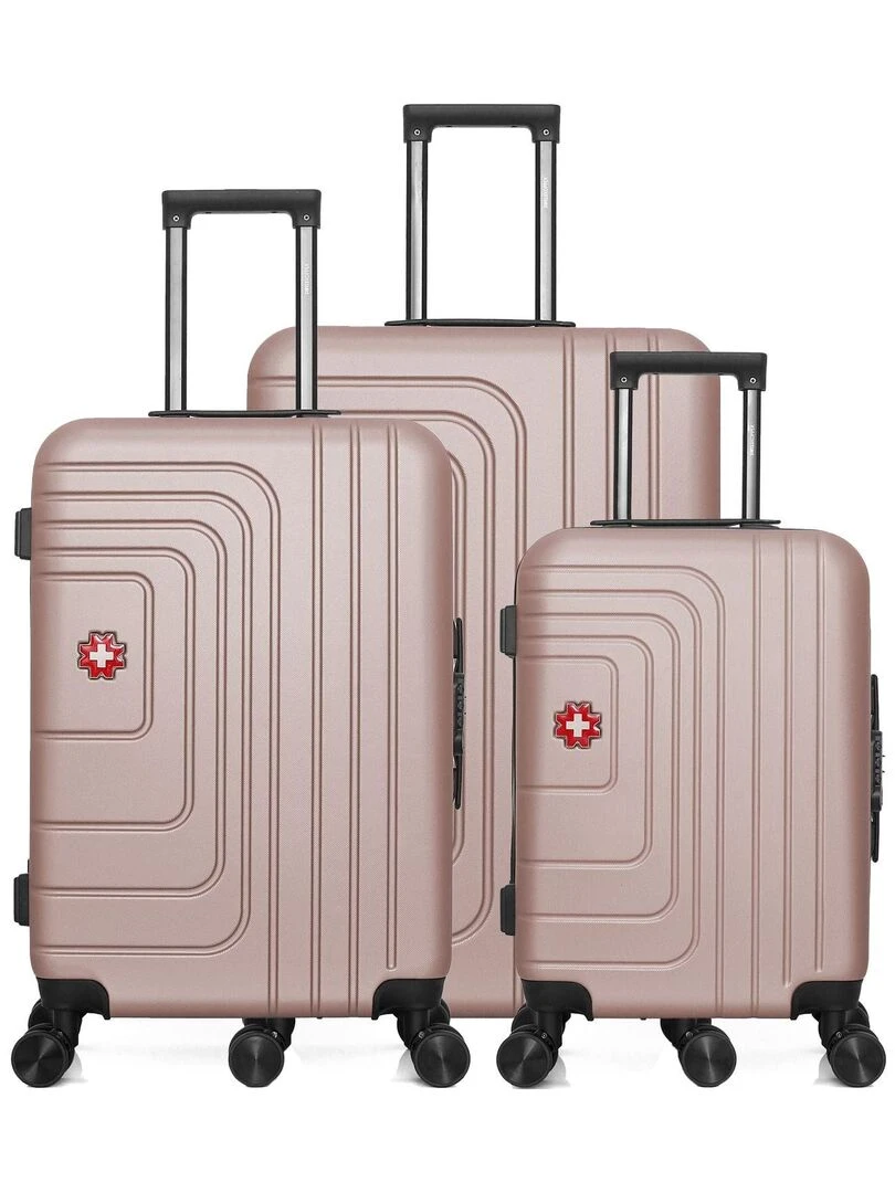 Set de 3 Valises Rigides Grand Format Taille Moyenne et Valise Cabine RUTI Rose