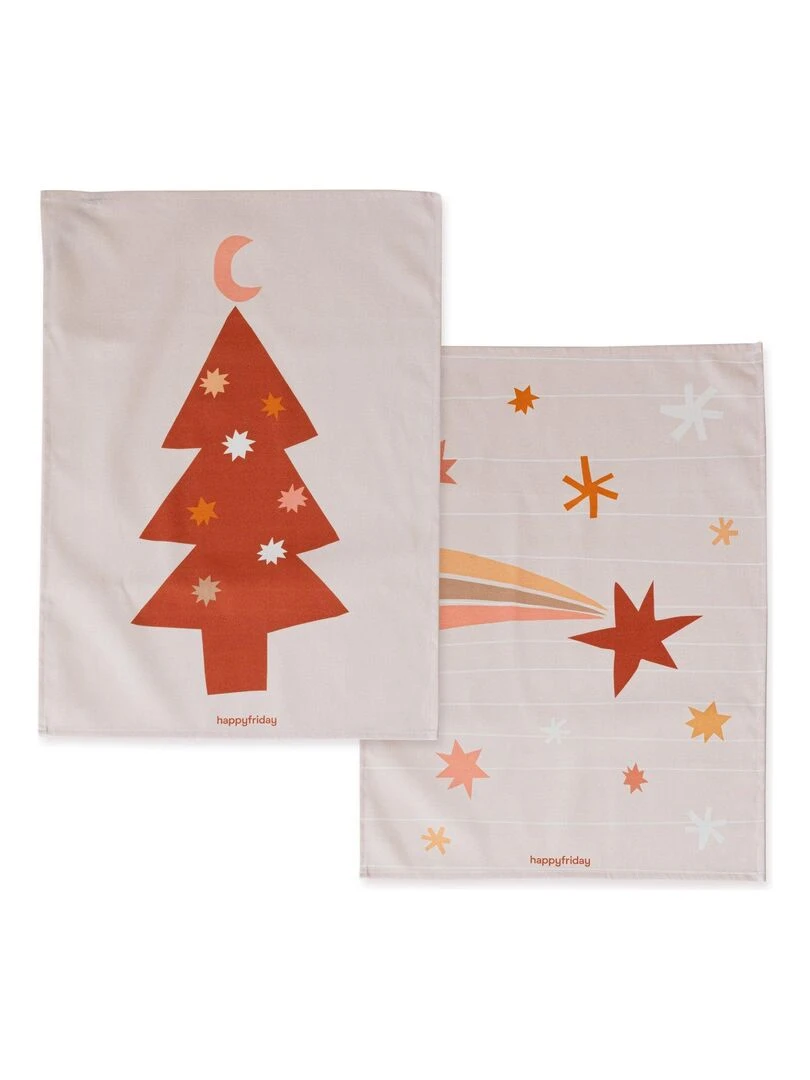 Torchon (2 pièces) Boho Christmas "Happyfriday"   Blanc