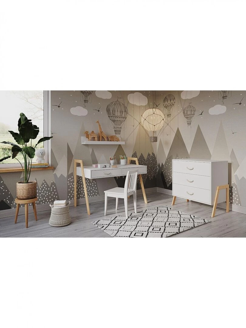 Lit bébé évolutif et Bureau 2 en 1  LIV   120x60 cm   Blanc