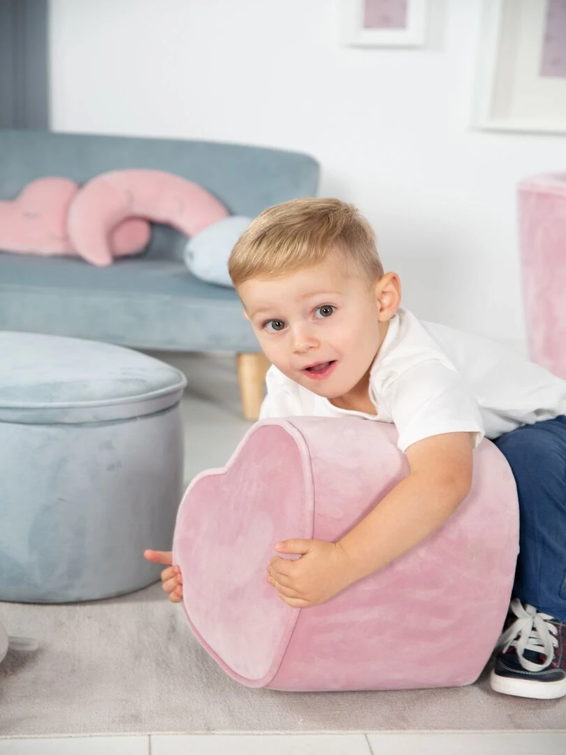 ROBA Tabouret en Forme de Coeur pour Chambre Enfant "Lil Sofa" en Velours Doux Rose Rose