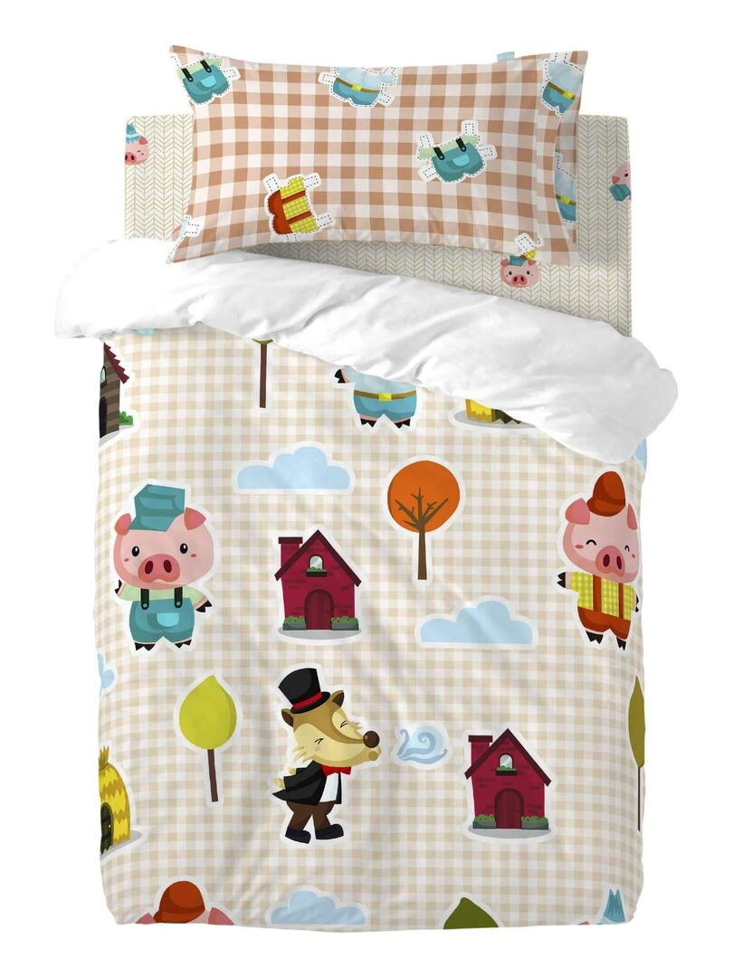 Taie d'oreiller Piggys vichy "Happyfriday" Multicolore