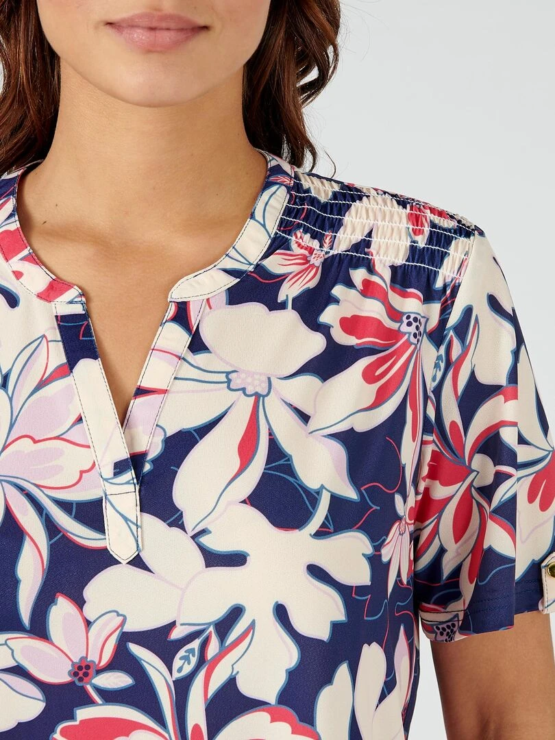 Tee shirt en crêpe imprimé. Damart Bleu marine