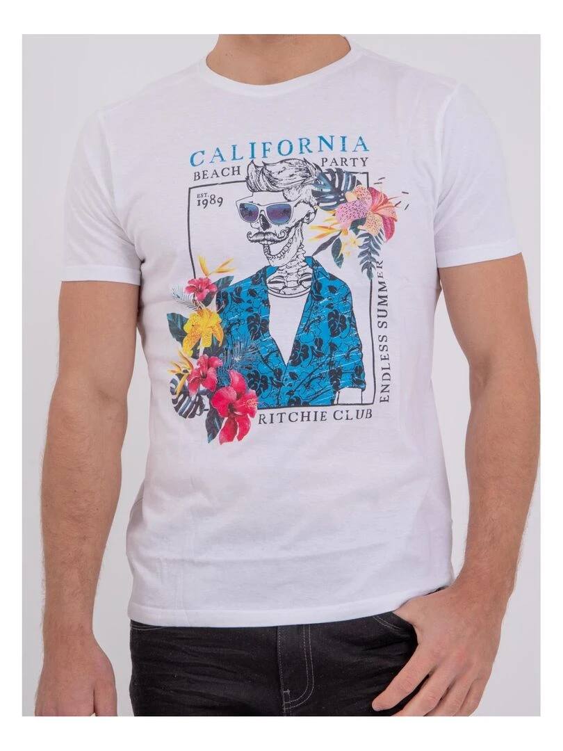 T shirt manches courtes col rond pur coton NUMILAN   Blanc