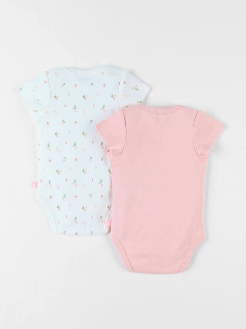 Set de 2 bodies fleuris et guépard en coton écru/rose moyen Noukie's Rose