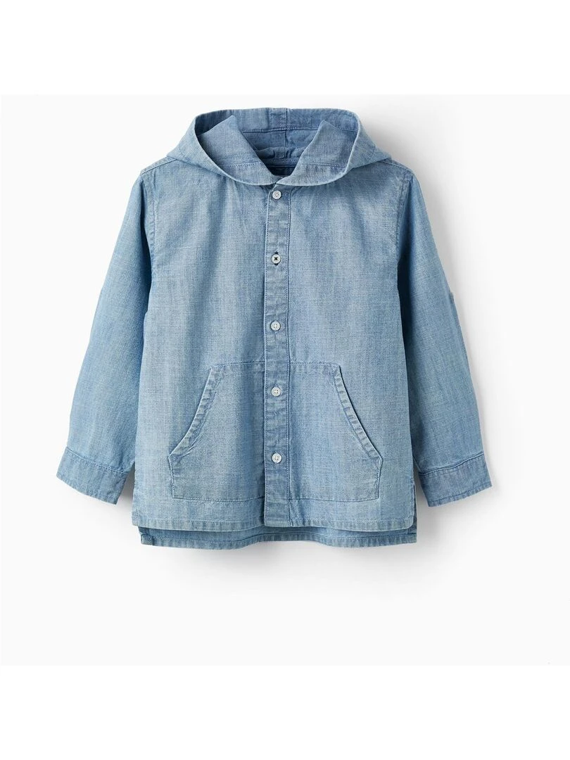 Chemise en jean en coton avec capuche pour garçon manches longues ATLANTIC COMPANY Bleu