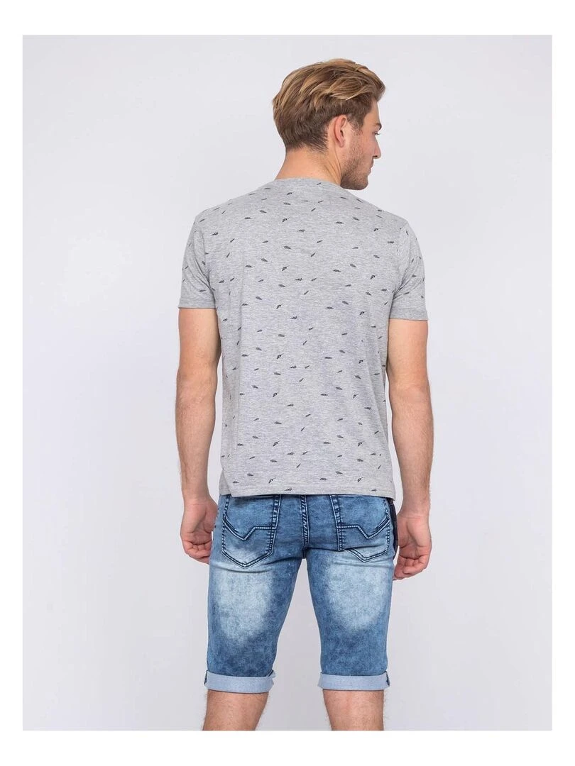 T shirt col rond pur coton NELATIX   Gris