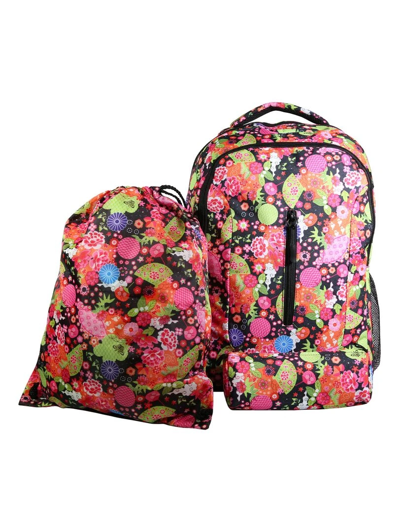 BAGTROTTER Set de sac à dos sac gym et trousse Bagtrotter Multicolore Fleurs japonaises Multicolore