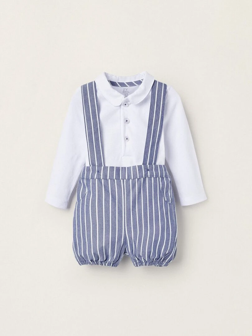 Bodies + Pantalon avec Bretelles pour Nouveau Né ATLANTIC COMPANY Bleu