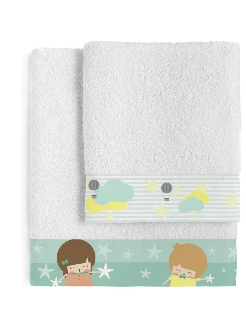 Lot de serviettes Air balloon "Happyfriday" Blanc