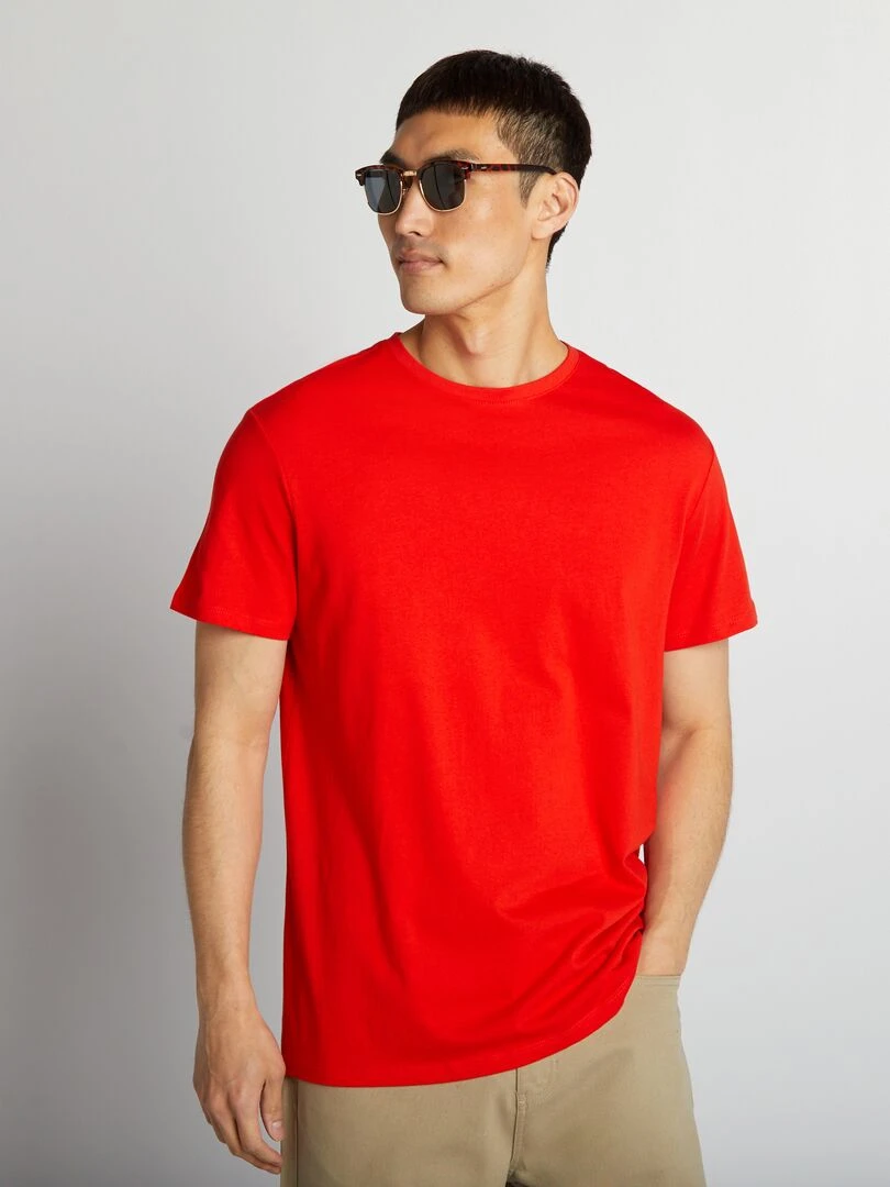 T shirt droit en jersey uni   Rouge