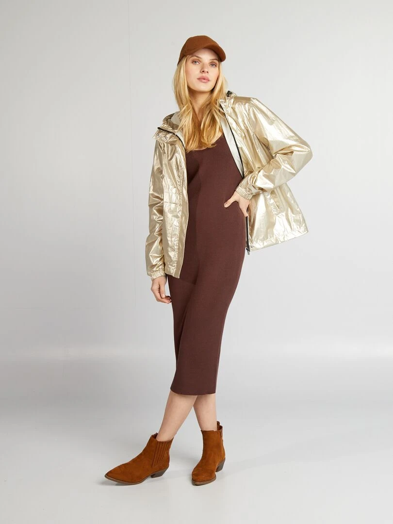 Robe tube midi en maille côtelée Marron
