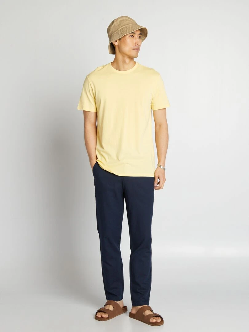 Pantalon chino coupe slim en lin mélangé bleu marine