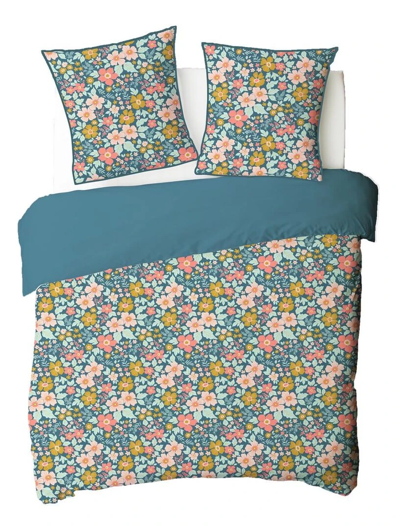 Future Home   Parure de lit 2 personnes en coton 57 fils imprimé bleu   Bleu