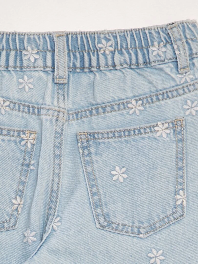 Pantalon en jean wide leg   Bleu fleurs