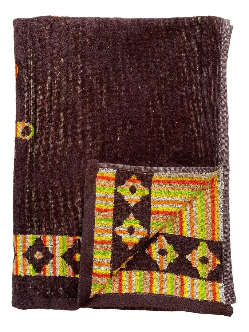 Serviette de plage éponge velours Jacquard Salango 90x160   Marron foncé