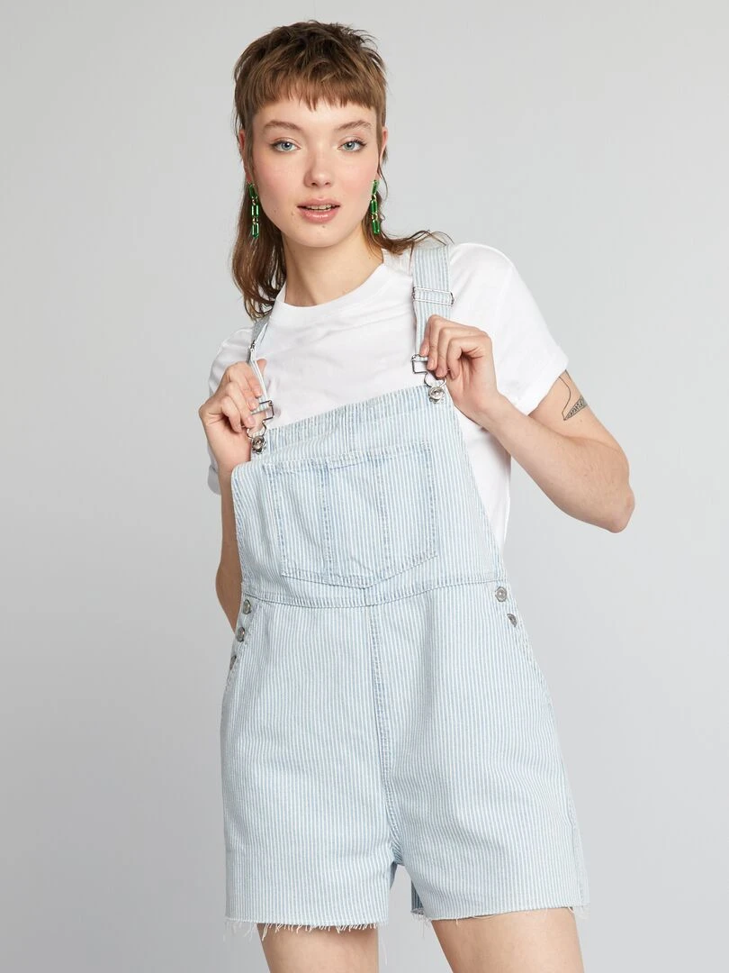 Salopette short en jean à rayures   Bleu