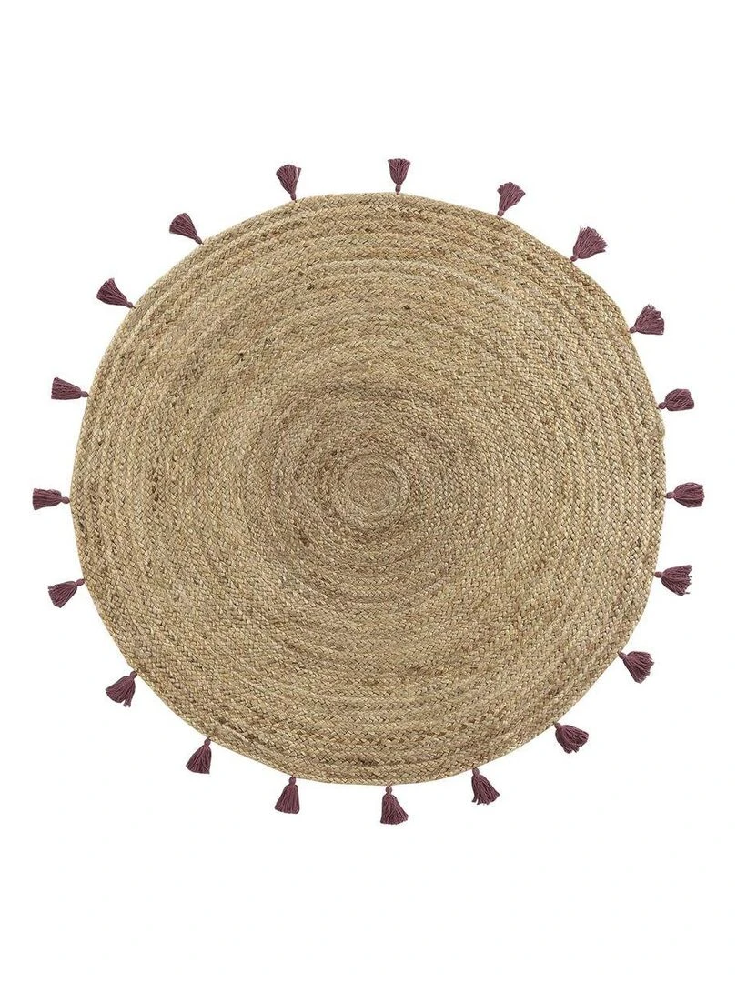 Tapis rond à pompons Shira Bordeaux