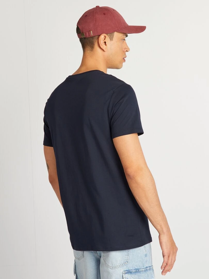 T shirt en coton imprimé à col rond   Bleu marine
