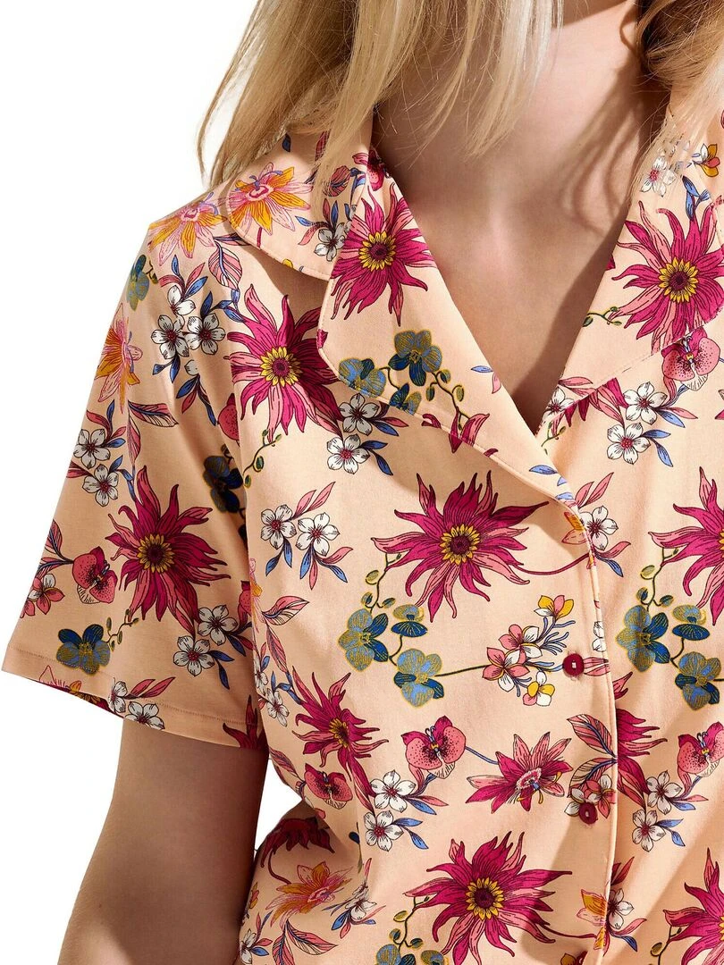 Pyjama short chemise manches courtes Flowers   Orange