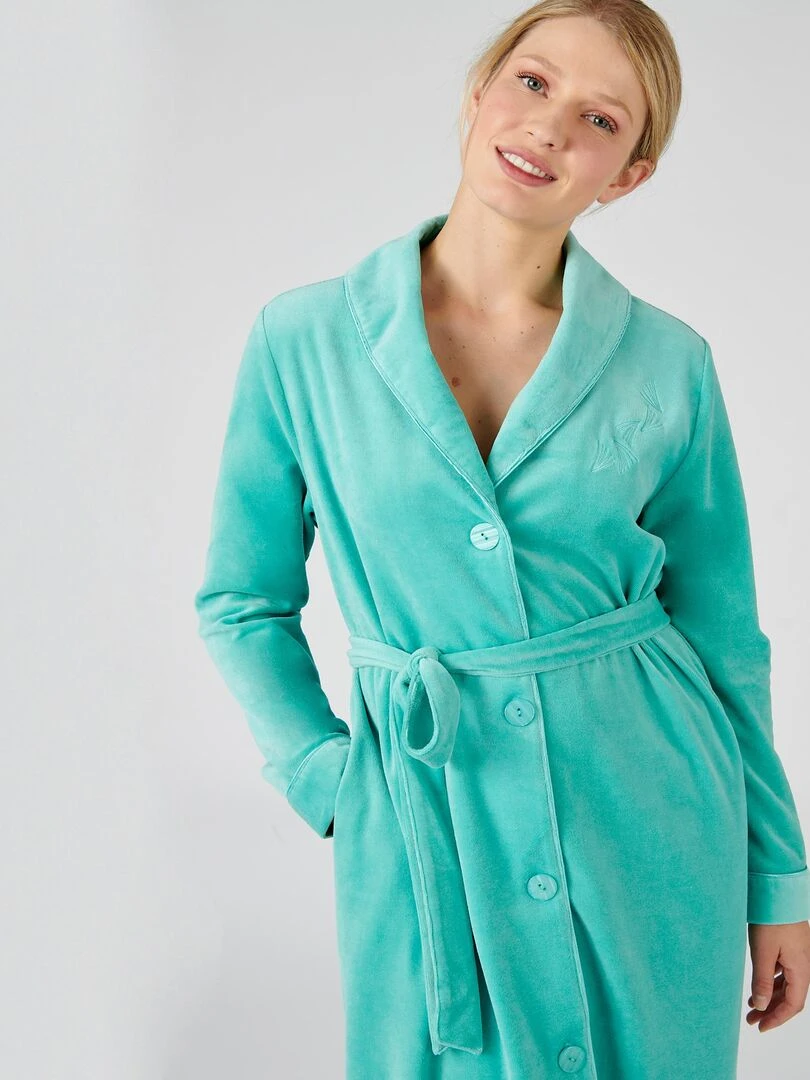 Robe de chambre maille velours   Damart   Bleu polaire