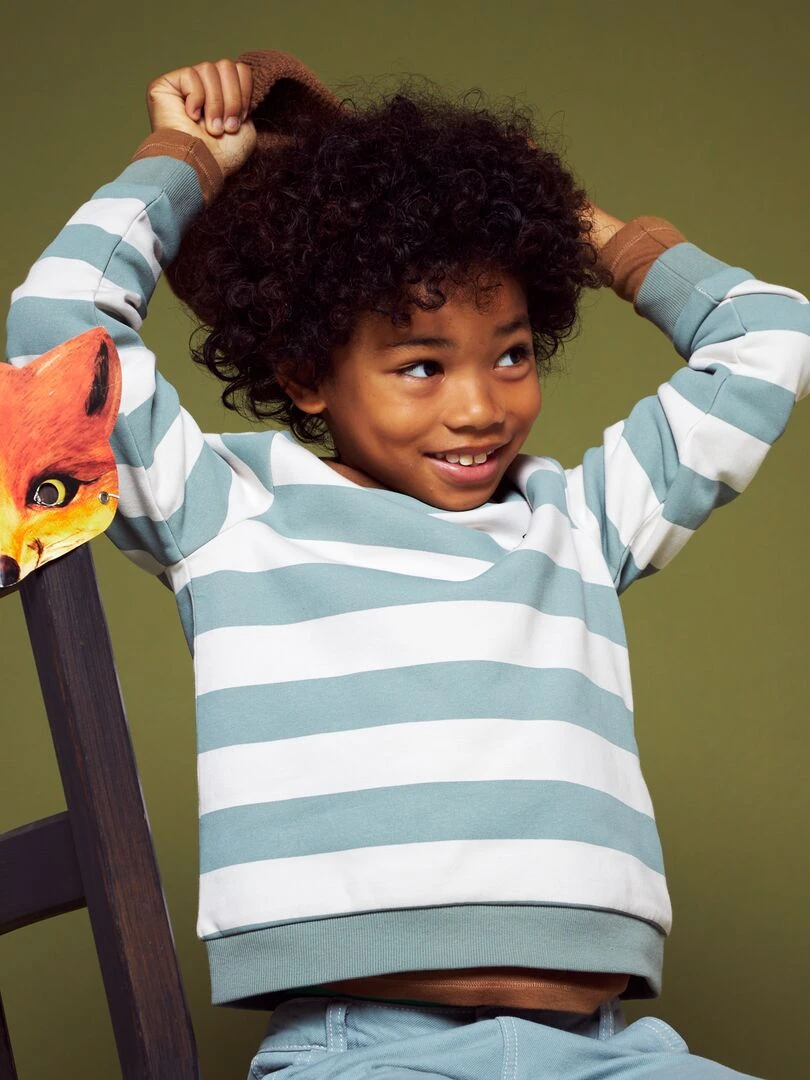 Sweat en molleton à larges rayures   bleu/blanc