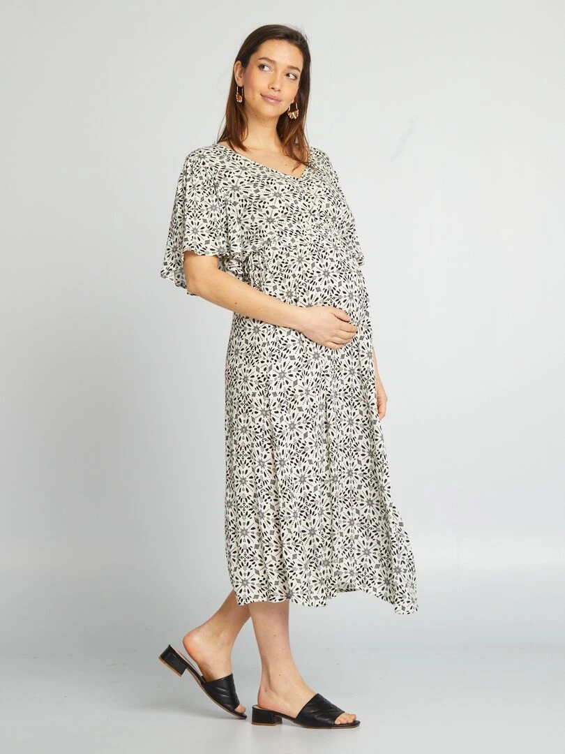 Robe longue de maternité   Noir/crème