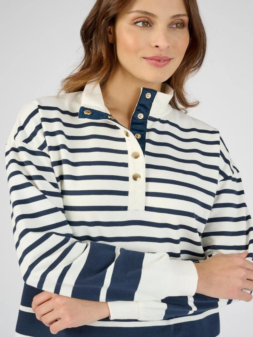 Sweat shirt esprit marinière   Happy D. by Damart   Bleu marine