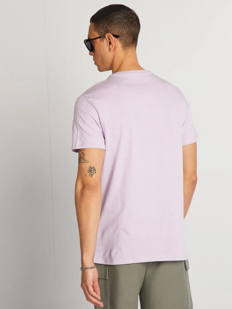 T shirt en coton imprimé à col rond   Violet