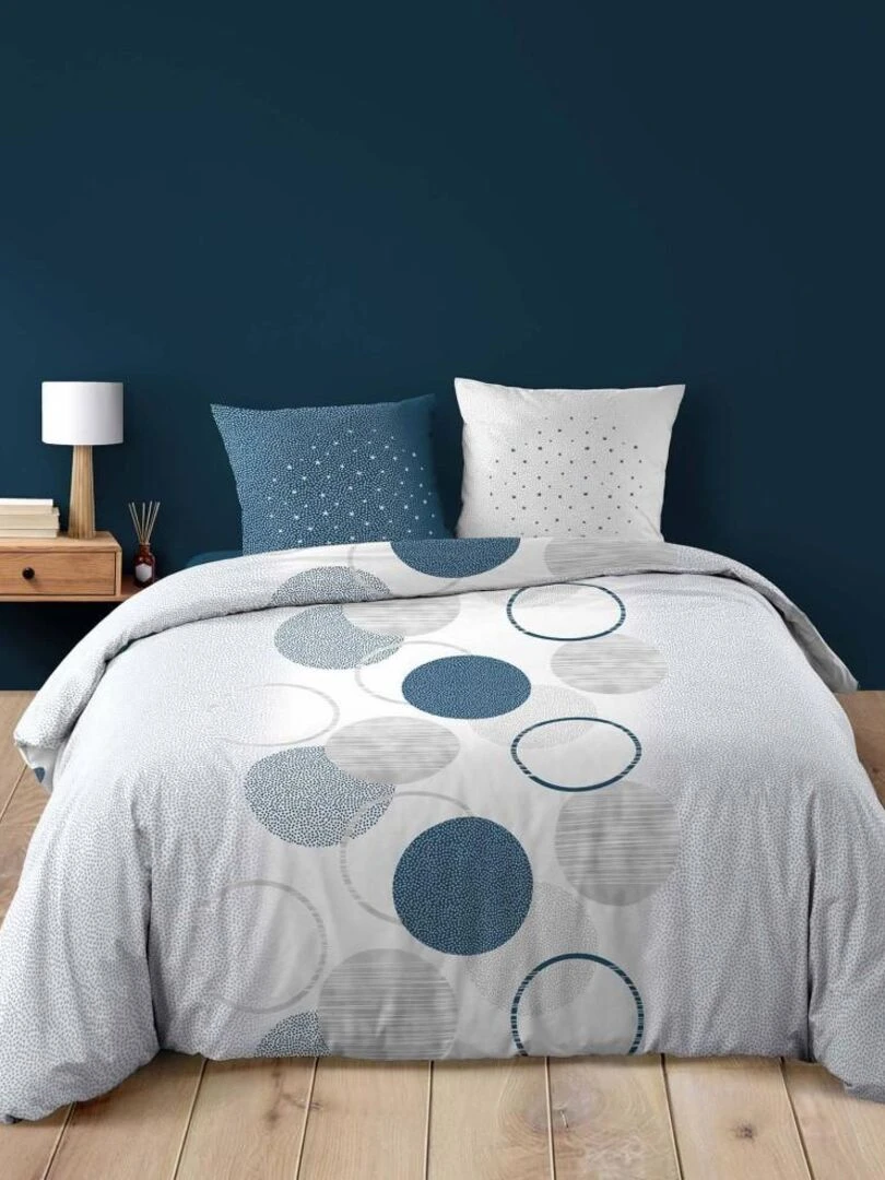 Housse de couette + taie(s) Voie lactée coton 42 fils Bleu