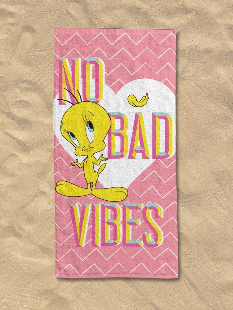 LOONEY TUNES   Serviette De Plage Looney Tunes Titi 70x140 cm   100% Coton   300 GSM   Rose   Rose