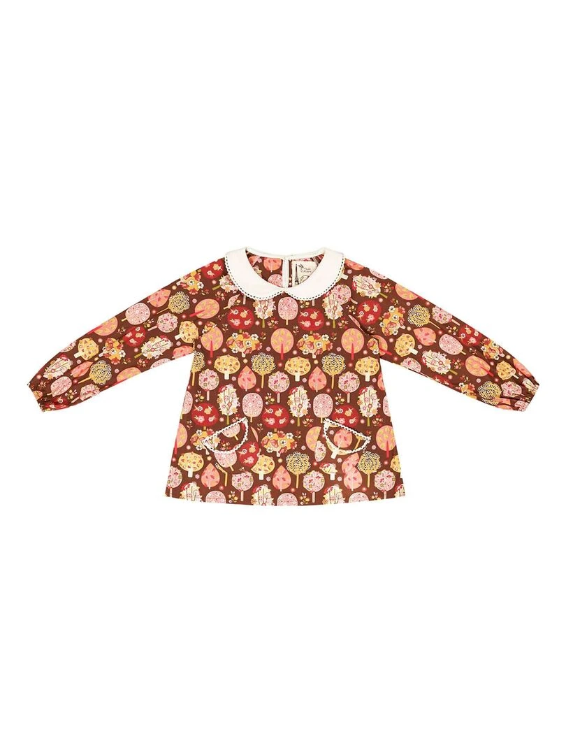 Blouse Col CLAUDINE   Imprimé Fantaisie Marron Rose   'LA FAUTE A VOLTAIRE'   Marron