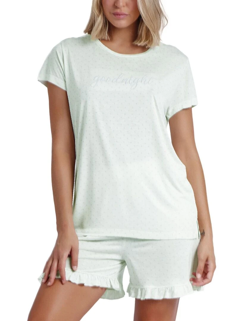 Pyjama short t shirt Good Night Vert