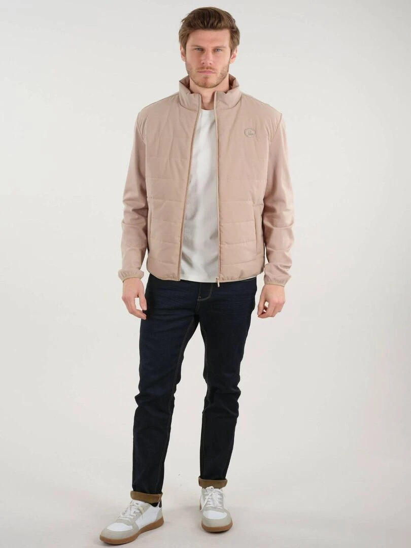 Veste col montant bi matière 'Deeluxe' Beige gris