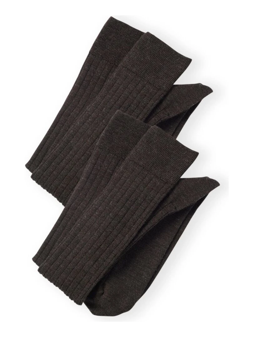 Lot de 2 paires de mi bas mélange laine Mérinos Damart Marron