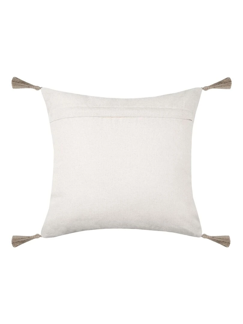 Coussin brodé de fleurs en jute   Marron foncé