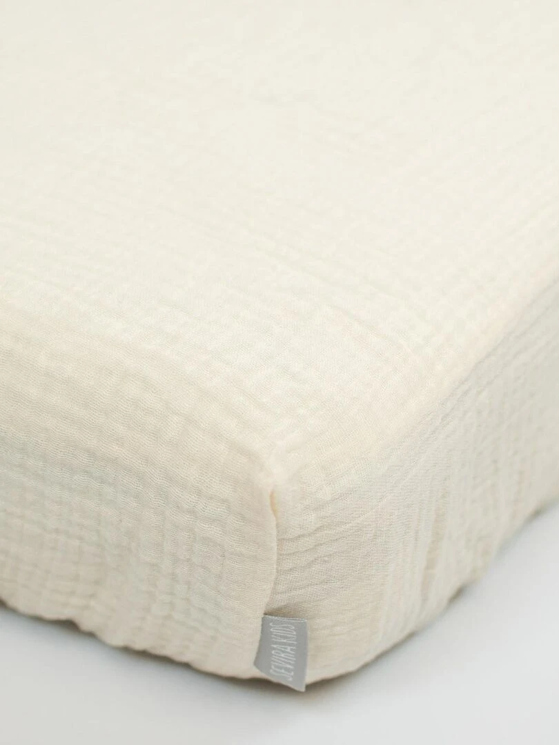 Drap housse uni en gaze de coton   Ecru