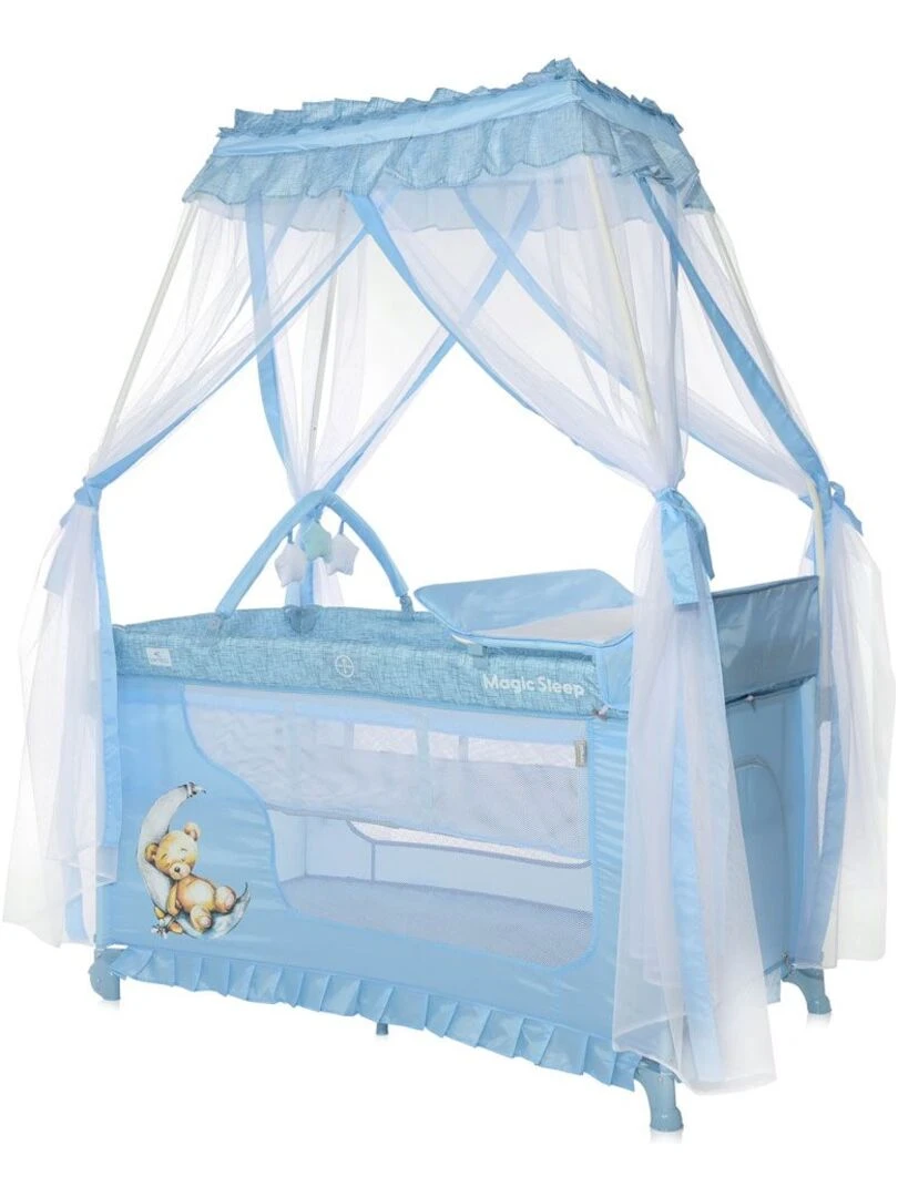 Lit parapluie bébé avec BALDAQUIN – Lit pliant / pliable à bascule Magic bleu Bleu