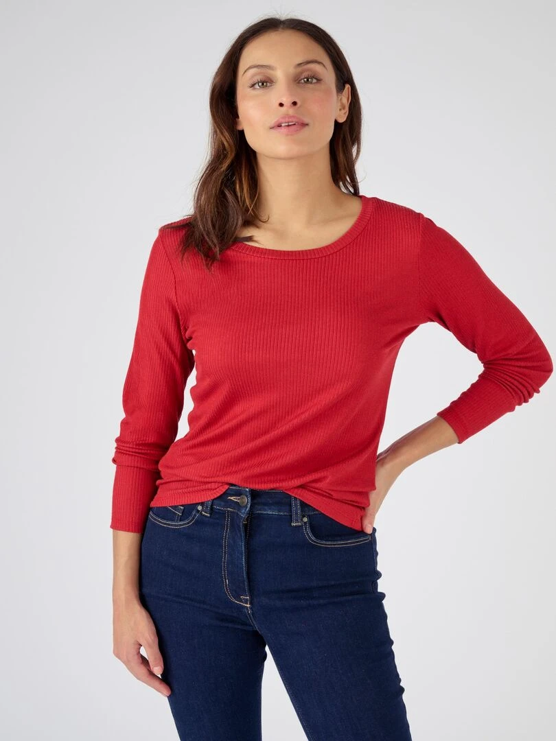 T shirt col rond maille côtelée Thermolactyl Damart Rouge