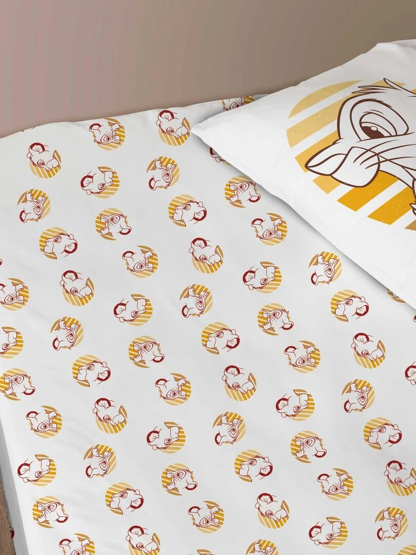 Drap housse imprimé 100% coton  DISNEY HOME LE ROI LION PRINCE   Blanc