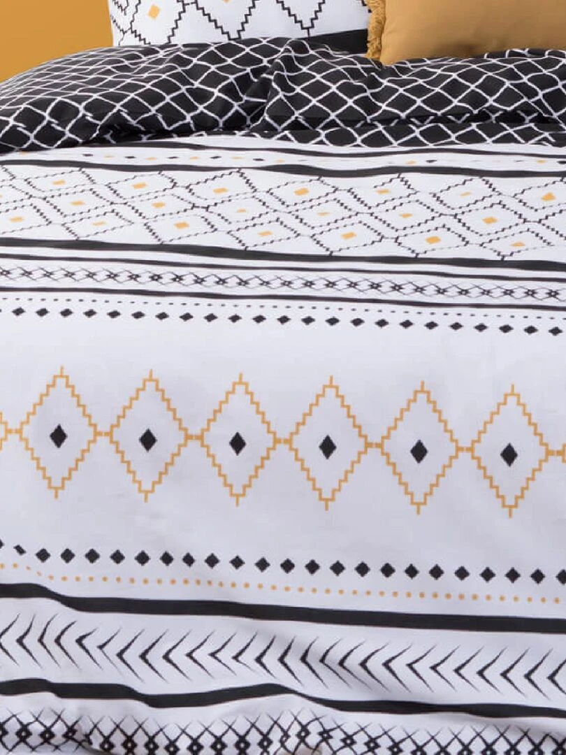 Parure de lit en percale de coton et motifs graphiques   Blanc