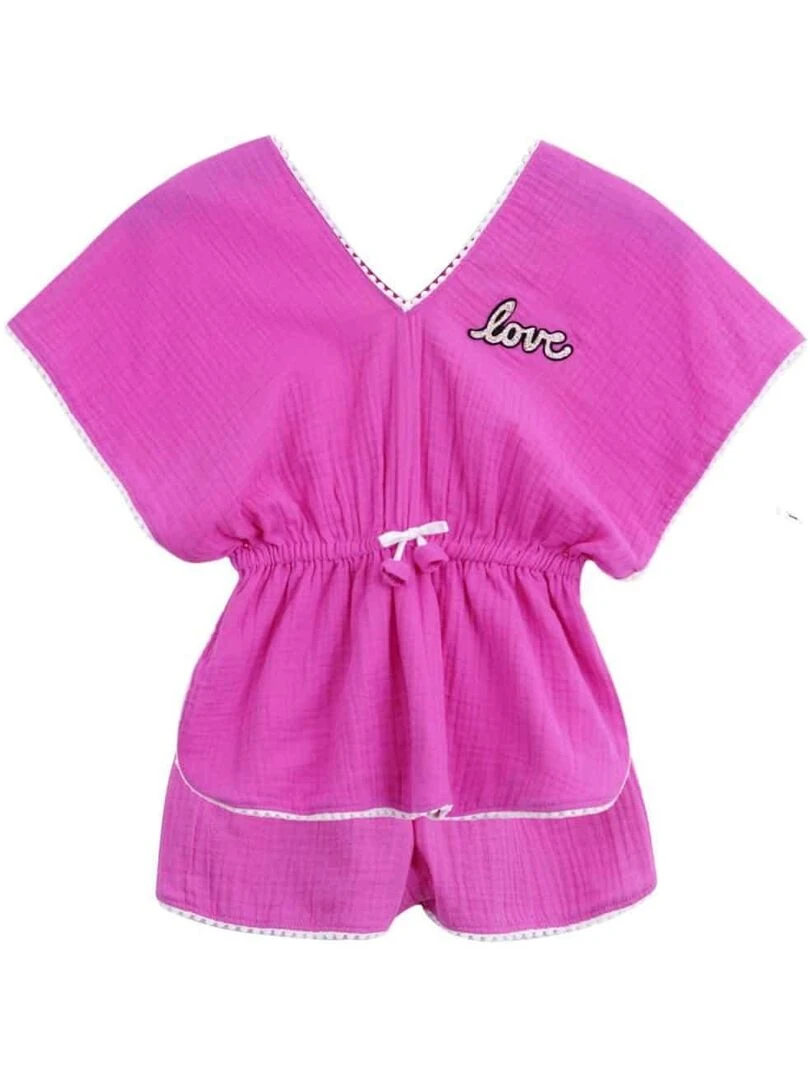 de plage   Tunique + short  Rose Fuchsia  LOVE   'LA FAUTE A VOLTAIRE'   Rose