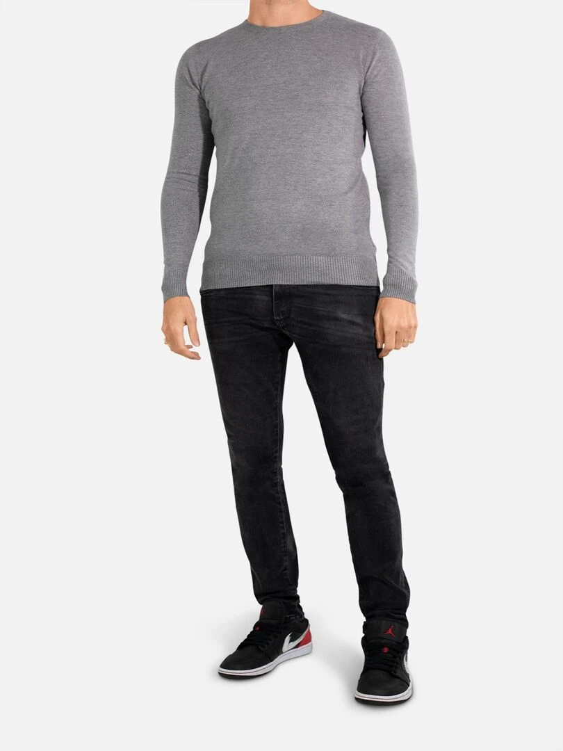 Pull manches longues col rond Kebello Gris