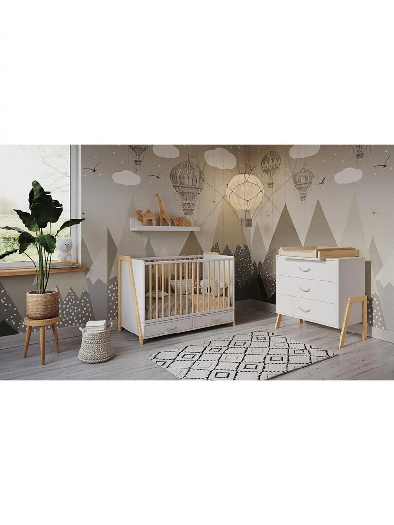 Lit bébé évolutif et Bureau 2 en 1  LIV   120x60 cm   Blanc