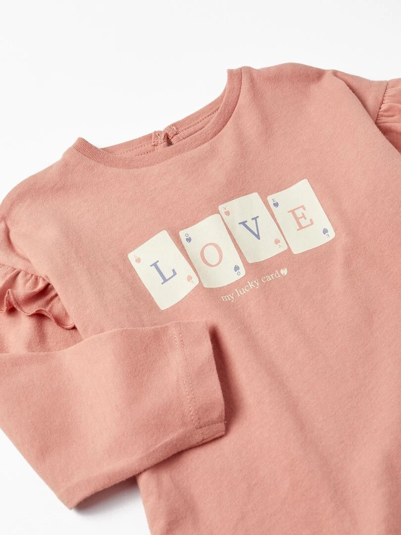 T shirt à manches longues en coton pour bébé fille 'Love' manches longues  ACE CLUBS   Rose