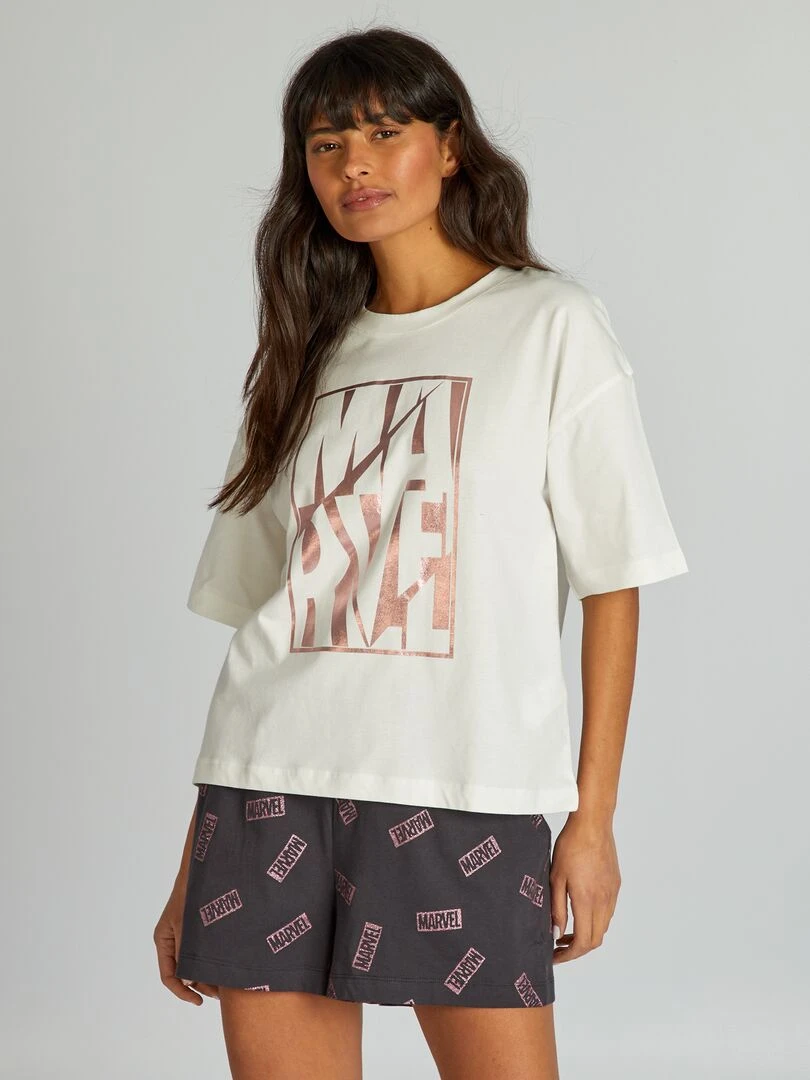 Pyjama short 'Marvel' 2 pièces Blanc/noir