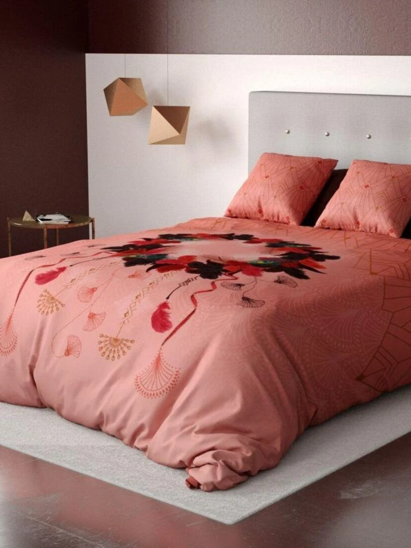 Housse de couette 200x200 cm + 2 taies d'oreiller 100% Coton 47 fils Cancan Dream Rouge