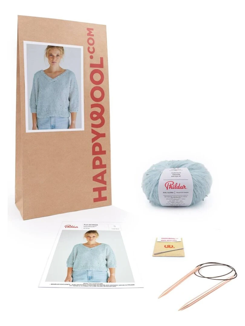 Kit Tricot Pull Facile Georgia Bleu Bleu