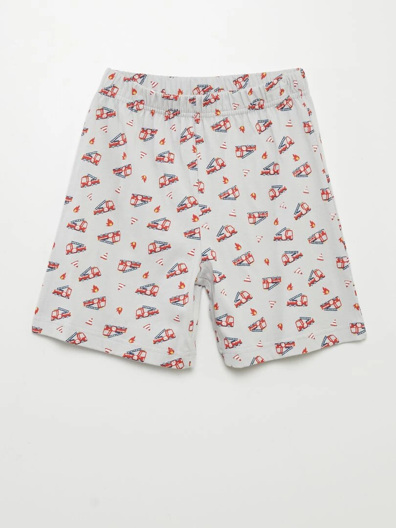 Pyjama court short + t shirt 'pompiers'   2 pièces   Bleu