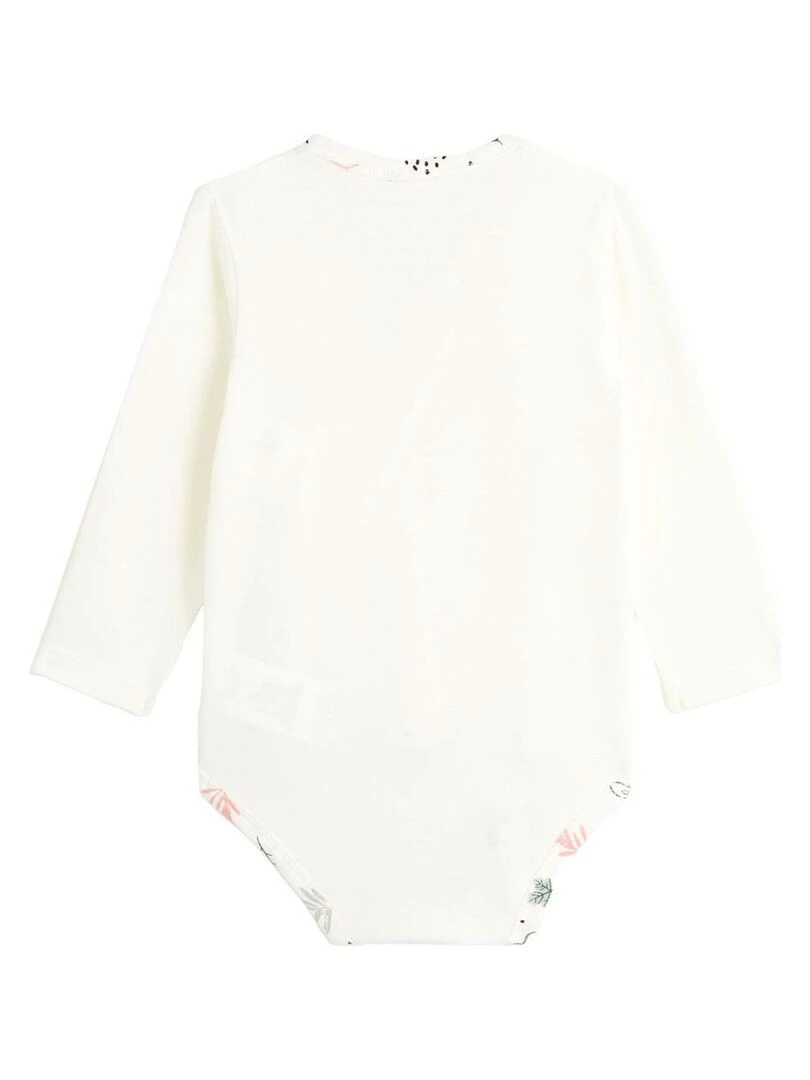 Lot de 2 bodies bébé manches longues ouverture croisée Happy Bunny   Ecru