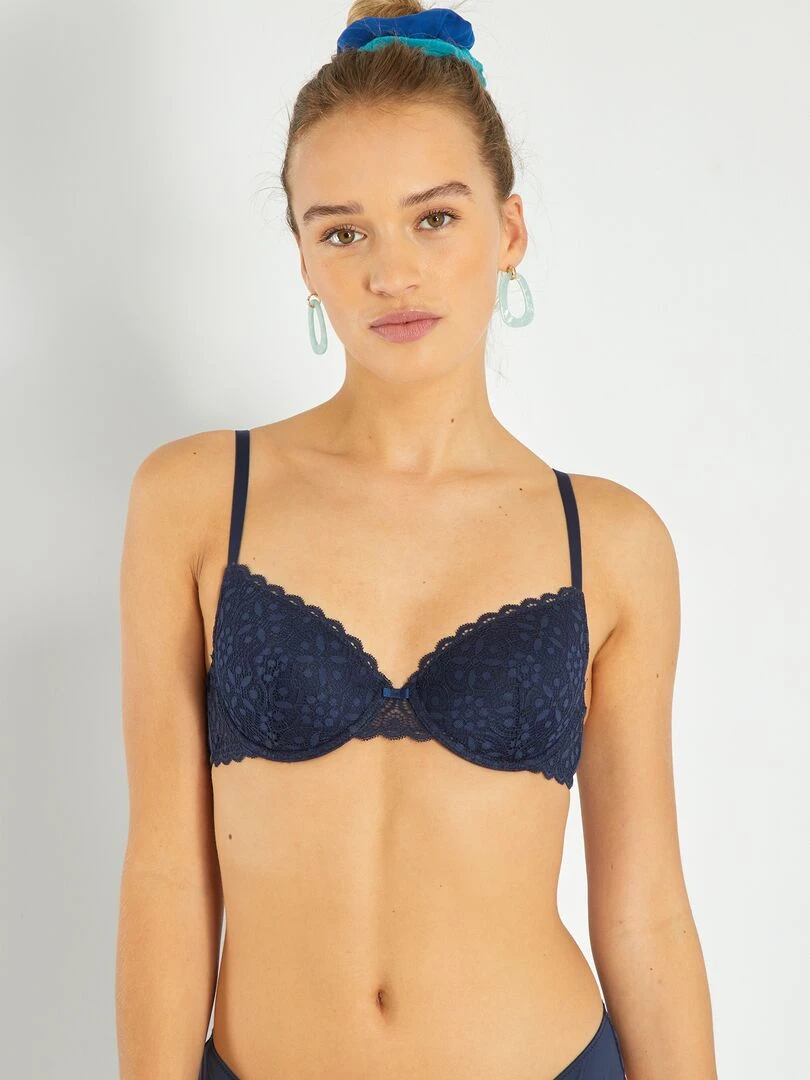 Soutien gorge paddé dentelle   bleu marine